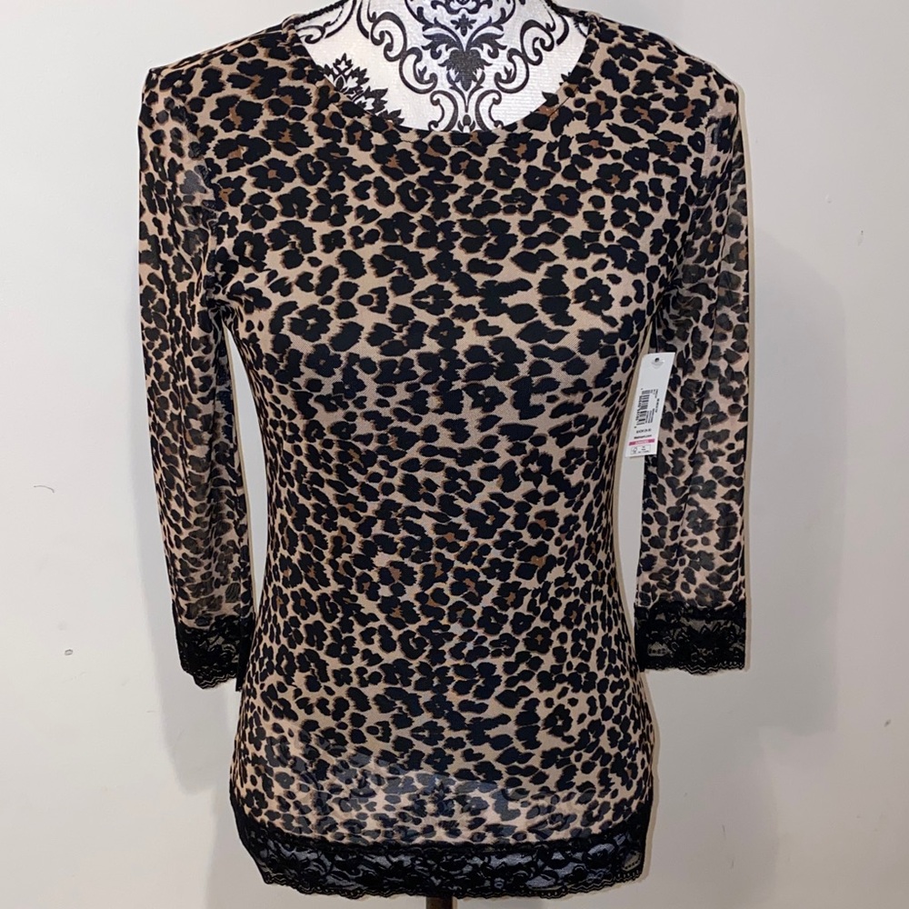 NWT!! No Boundaries Leopard Print Lace Hem Blouse Size Small Juniors